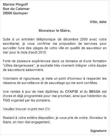 Modèles et exemples: Lettre de motivation après un stage 